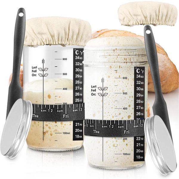 Großhandel Ozeanversand 24 Unzen Saures Brot Fermentation Glas, Brotfermentationglas, Teigbackvorgänge, Thermometer mit Deckel