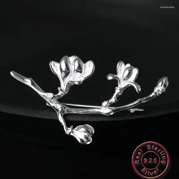 Broches amxiu jóias artesanais 925 Sterling Silver Broche Magnolia Flor For Women Girls Fiftles Roupas Acessórios para Hat Hat