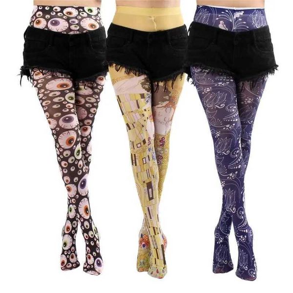 Meias sexy mulheres sexy mulheres elegantes calças de meia -calça punk pura tatuagem chique de meia -calça de meia -calça gótica de meias 240416