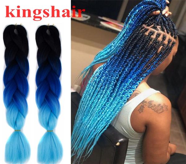 60 cm Ombre Blue Kanekalon Jumbo Braids Häkeln Flechthaarverlängerungen Schwarz Blonde Synthetische Box 100GPACK4057935