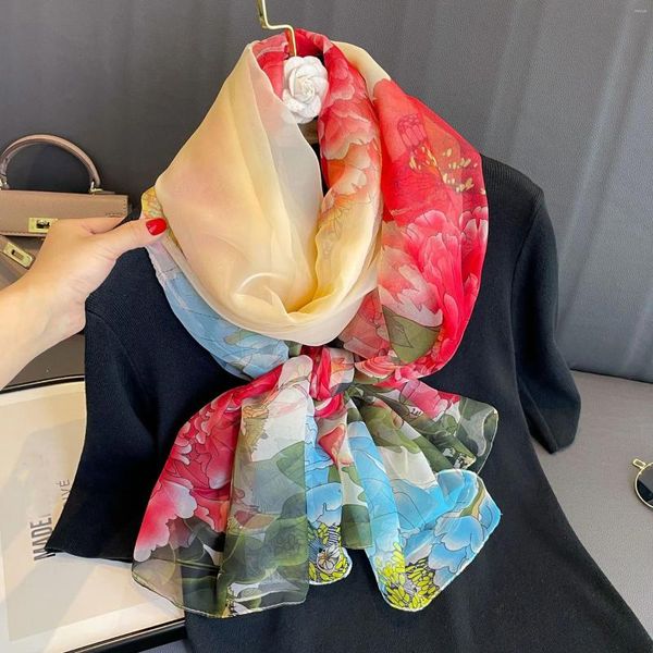 Lenços de seda praia estolas mulheres lenço hijab lastreio solar shawl envolve as senhoras de cabeça feminina grande fêmea bandana echarpe