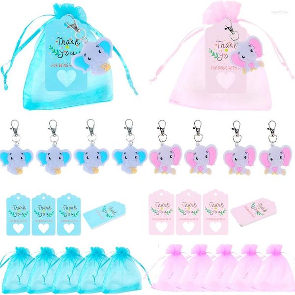 Party bevorzugt 20-40Set Elephant Keychain Babyparty Souvenirs Geschenke mit Organza-Taschen Danke Tags Gefälligkeiten für Gäste Kinder Geburtstag