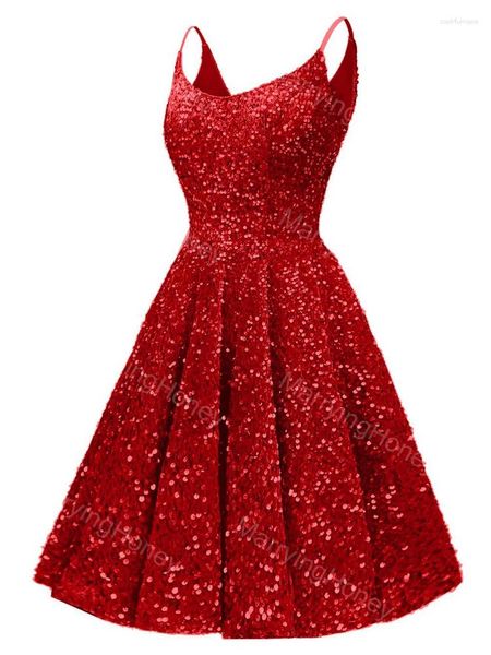 Partykleider Spaghetti -Riemen Heimkehrkleid für Teenager funkelnde Pailletten Prom eine Linie Kurzes formelles Cocktailkleid MH887