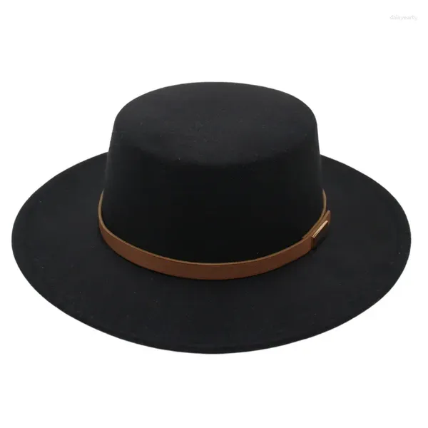 Boinas de boina de inverno Autumn Women Black Bowler Hats Gentleman Classic Jazz Francês Fedora Hat Men Feel 7,5 cm Vestido de borda plana