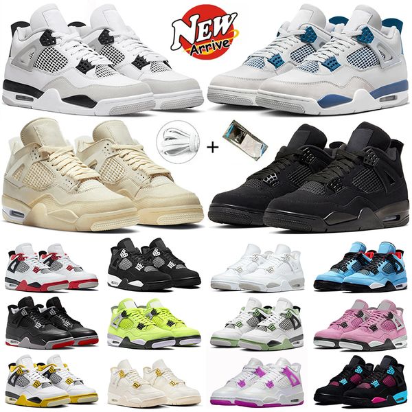 Designer Military Blue 4S Basketball Shoe Bred Reinvented 4 Sail New Black Cat White White Oreo Black Black tela rosa Gold Gold Sneaker di grandi dimensioni Sneakers Dhgate