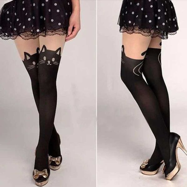 Meias Sexy 2024 Novo Japão Fashion Cut Cat Design Legas Ladies Girls Meow Silk Pantyhose Nylon Lovely Kitty Tights Leggings For Women 240416