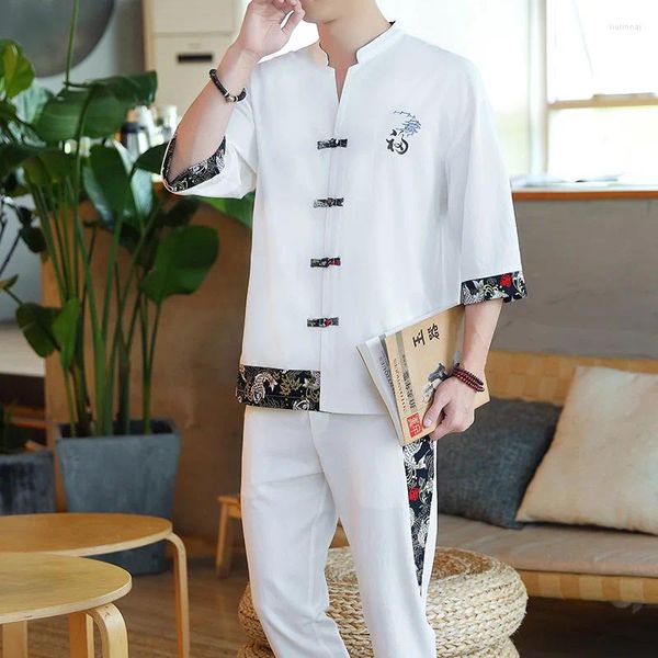 Traccetti da uomo Calco di lino di cotone Pantaloni set Shorts Shorts Cash Chave Set Cantaloni di moda maschile e stile cinese in stile cinese