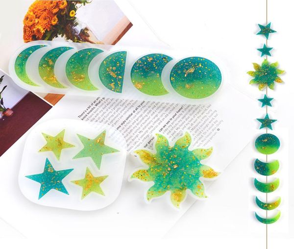 DIY resina epóxi Silicone Mold Moon Star Sun Molds Manual Ornament Pingente Molde branco transparente 2 5HJ G28907790