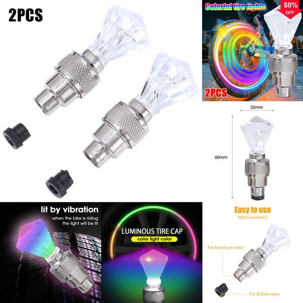 2024 2pcs Luzes de roda colorida carro carro motocicleta pneu pneu decorativo pneu válvula de ar haste LED tampa de tampa de luz para boca av/ fv