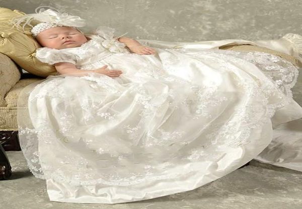 Princess White Lace Baby Bristenamento Vestidos Crianças Vestidos de batismo Mangas curtas Meninas e meninos de batismo de meninos antigos 4560531