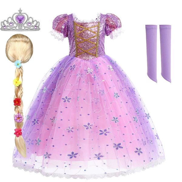 Crianças Rapunzel fantasia Little Girl Luxury Cosplay Dress Kids Halloween Dress Up Roupas de Natal 3 4 5 6 7 8 9 10 anos 240416
