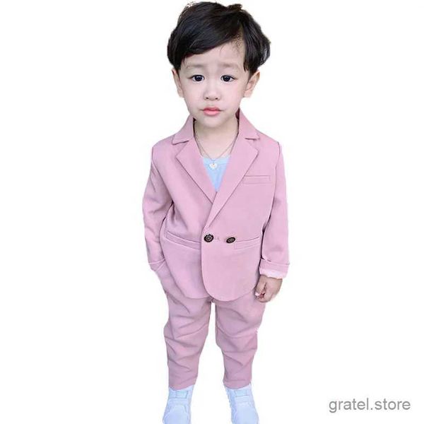 Abiti Flower Boys Pink Jacket+Pants 2PCS Set di abbigliamento Gentleman Kids Formale Wedding Suit Day Day Performance Graduation Abito