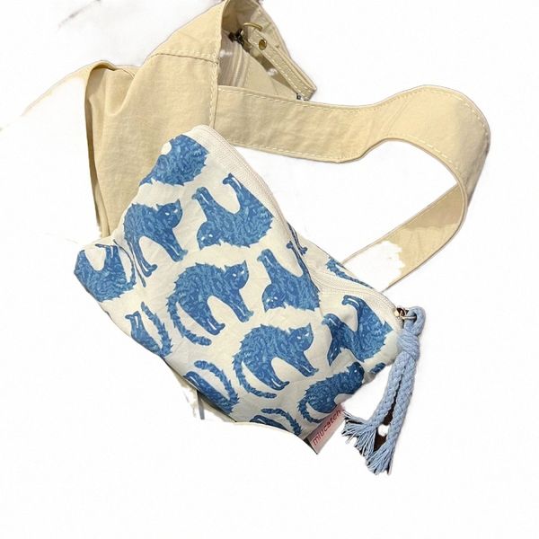 Blue Cat Graphic Make Up Bag Two TE com zíper para maquiagem Carto Cartom