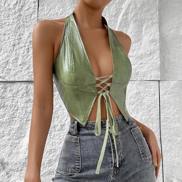 Женские танки Isarose Women Summer Vest Sexy Low Cut без рукавов зеленый PU