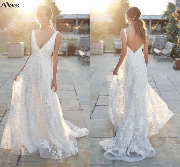 Vestidos de noiva de pescoço sexy v boho