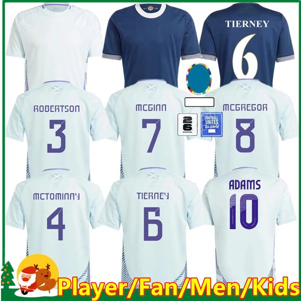 2024 Camisa de futebol da Escócia escocesa 24 25 Kit de jersey de futebol da seleção nacional Kit Kit Home Navy Blue Away White 150 anos de aniversário Robertson Dykes