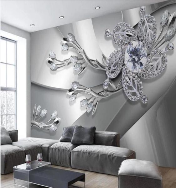 Modern Living Room Wallpapers Metal Texture Diamante
