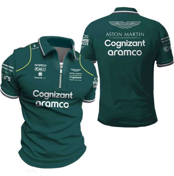 Camisetas masculinas Moda Aston Martin 2023 F1 camisetas de equipes de corrida espanhola Fernando Alonso 14 e Stroll 18 Camisas de pólo de grandes dimensões