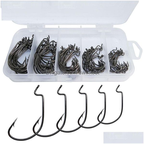 50pcs/100pcs Mustad Offset Hook Fishing Kit Dedizierte Kurbel Weichköder Jig Fishhook Wurmhaken mit Z Bend Carp Tackle Drop Lieferung DHBZD