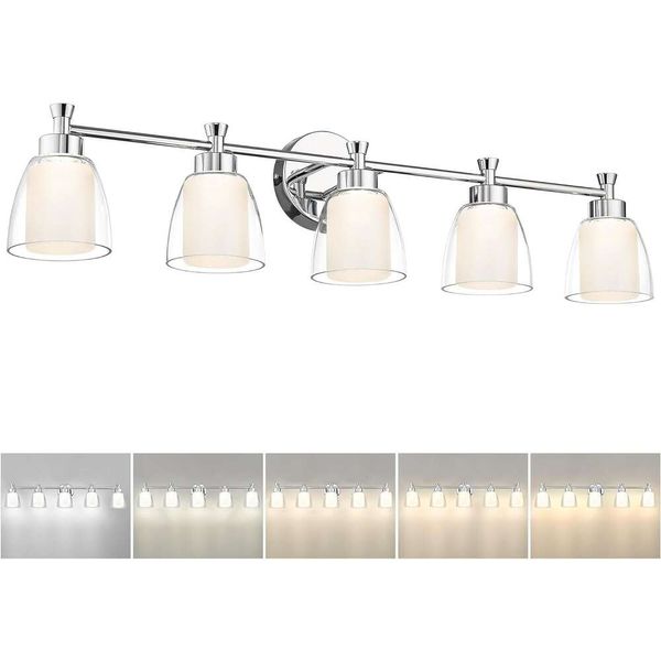 5-Licht-Badezimmer Eitelkeitslicht HWh LED Chrom Waschtischleuchten mit klarem Glasschatten Moderner Wandleuchten über Spiegel 5HJF95B-5W LED CH CH