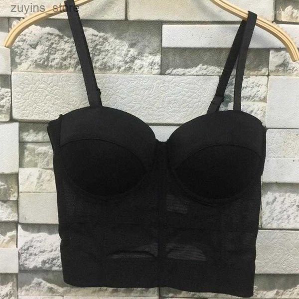 Tanques femininos Camis Camisetas femininas 2023 S M L XL Moda Mesh Push Up Bralet Corset Bustier Bra Bra Club Party Sexy Cropped Top Colet L49