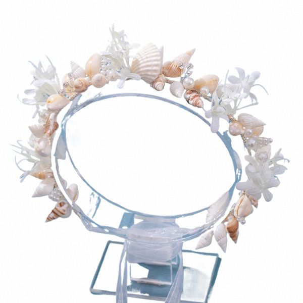 Handmade Pearl CCH Big Hoop Sea Snail Shell Garland Hairbands Crown Brides Seell Headdr Beach Wedding Hair Accorors P5yi#