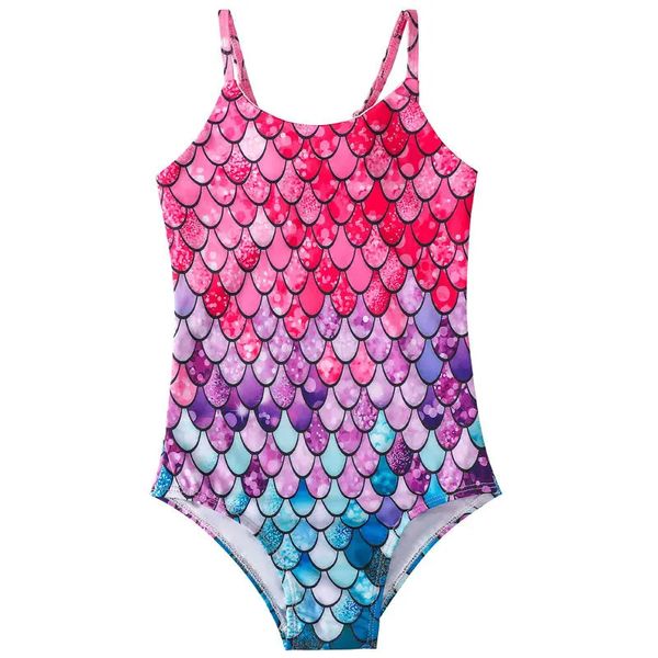 Meninas Onepiece Mermaid Swimsuit Kidswearwear Biquini dinossauros impressos Ternos de banho férias de férias de férias de peixe 240416