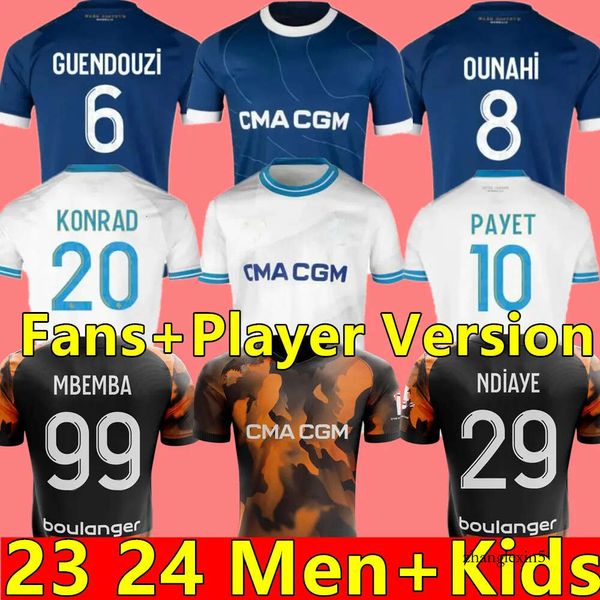 2023 2024 Maillot Marseilles Fußballtrikots Fußgüter Guendouzi Alexis Payet Clauset Football Shirts Männer Kinder Verer in Om Olympique Vitinha Fans spielen 255