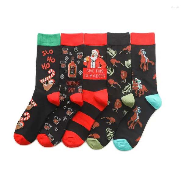 Herrensocken 3pairs/Mid-Calf-Persönlichkeit Design Weihnachten mit trendigen Cartoon-Charakteren Unisex Long Tube Socken.