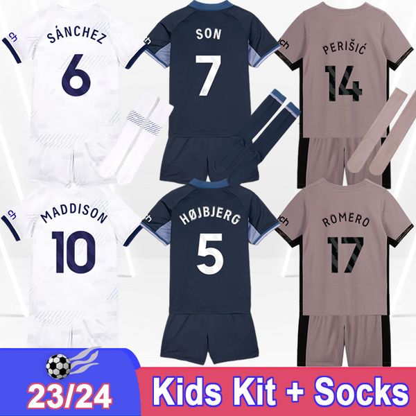 2023 24 Maglie di calcio Kit Kid Richarlison Maddison Son Bryan Werner Romero Johnson Davies Home White 3rd Child Suit Shirt Dassiformi