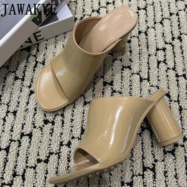 Hausschuhe runde High Heel Ladies glänzend Leder weiß schwarzes Kleid Slides Summer Urlaub Strandschuhe formelle Frauen