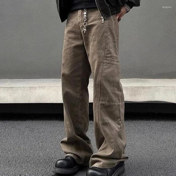 Jeans maschile foufurieux marrone americano abbigliamento da lavoro dritto sciolto casual high street bootcut pantaloni uomini vestiti maschi