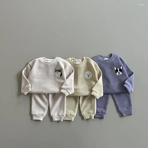 Set di abbigliamento Set di animali ricamato a due pezzi Set per bambini 2024 Pantaloni a maniche lunghe in autunno primaverile