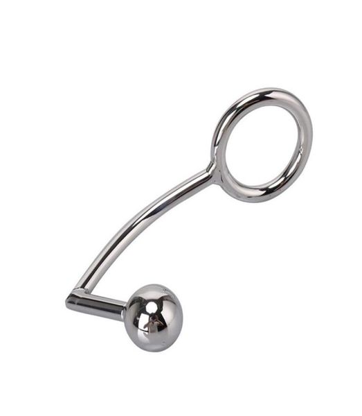 Dispositivo masculino 40mm 45mm 50mm de aço inoxidável gancho anal com anel de pênis anel de metal plug adulto brinquedos sexy para men1458767