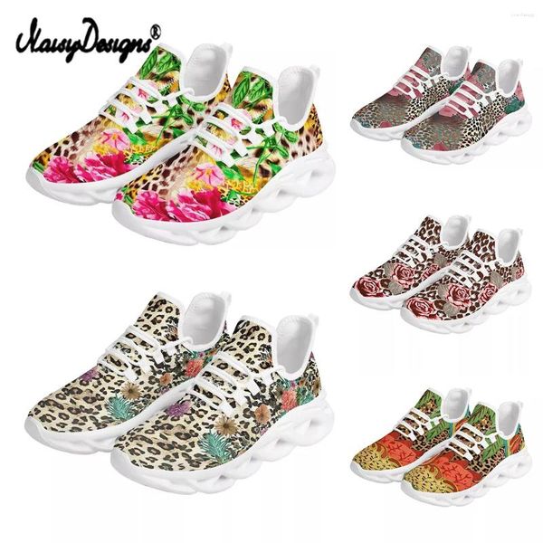 Lässige Schuhe Noisydesigns Sneakers Frauen Leoparden Blumen -Laaces Drucke Schnürung atmungsaktiv für weibliche Sport 2024