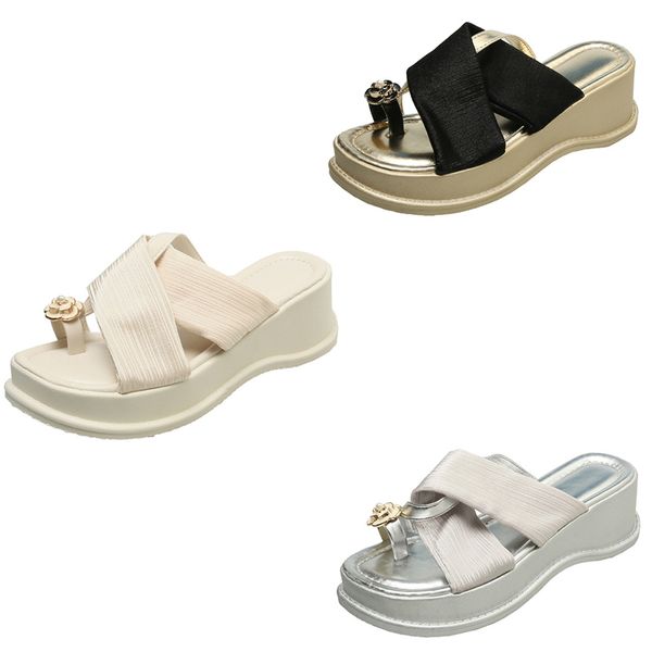 Neue Designer-Abnackungen Pantoffeln rutschen Frauen Sandalen beige silber schwarze Blumen Damen Mode Flip Flops Abnutzung Größe 35-40 Gai