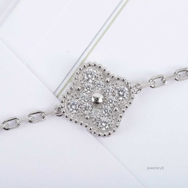 925 Pulseira de charme de prata esterlina para mulheres embutidas de 2 lados Onyx jade calcedony womens womens Designer Fine 5 Flor Four Clover Bracelet Jewelr