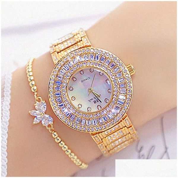 Avanadores de pulso Gold Women Women Famous Iamond Quartz Crystal Golden Ladies Wrist Watch Feminino Montres Femme 201114 Drop Delivery Dhubg