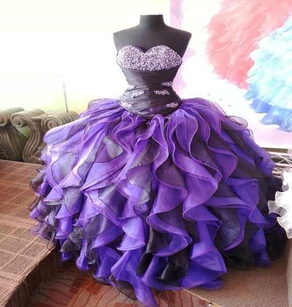 Purple Crystalls Sweet 16 Ball Plant Plants Quinceanera 2015 Новые настоящие изображения Bling Beadered Corset Organza Promment Promment за 156902497