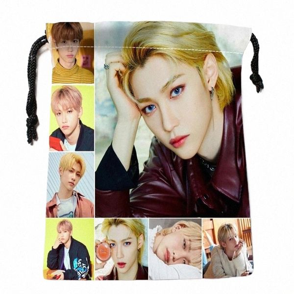 Hot Kpop Stray Kids Felix Sacos Drawtring Sacors Brilhante Principal Impressa Bolsa de Viagem Roupas de Armazenamento 18x22cm tecido de cetim 0622 M1TD#