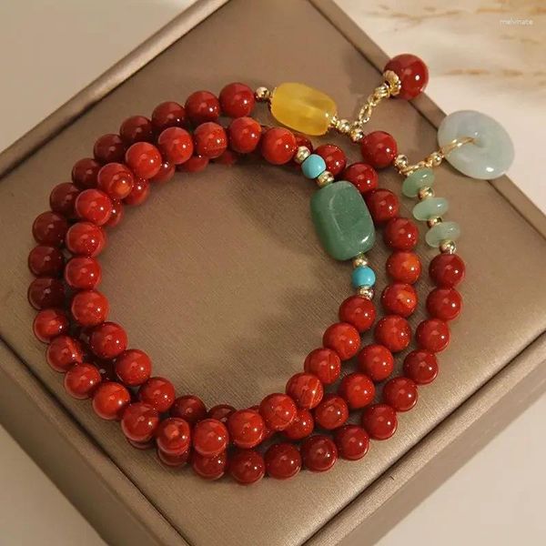 Strand Natural South Red Age Ageleer Bracelet Feminino Oração feminina Emerald Round Jade Pingente