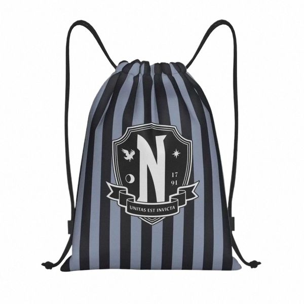Custom Nevermore Academy Mittwoch Addams Draw String Bag für Shop Yoga Rucksacks Männer Frauen Horror TV Sports Gym Sackpack K743#