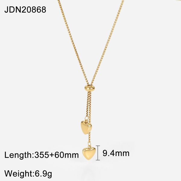 Collana alla moda in acciaio al titanio per donna, placcata in oro 14K, con catena a forma di Y e ciondolo a forma di due cuori_voghion.com