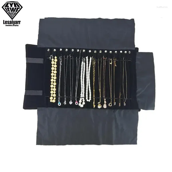 Casci per gioielli con collana portatile Porta Porta Brassa Roll Rotolo Black Velvet Pendant Organizzatore