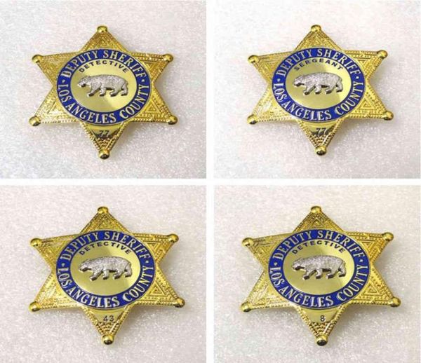 1pcs US Los Angeles County Detective Badge Movie Cosplay Pin Pin Spilla Shirt Decorazioni Lavani Domani uomini Halloween Gift1559680