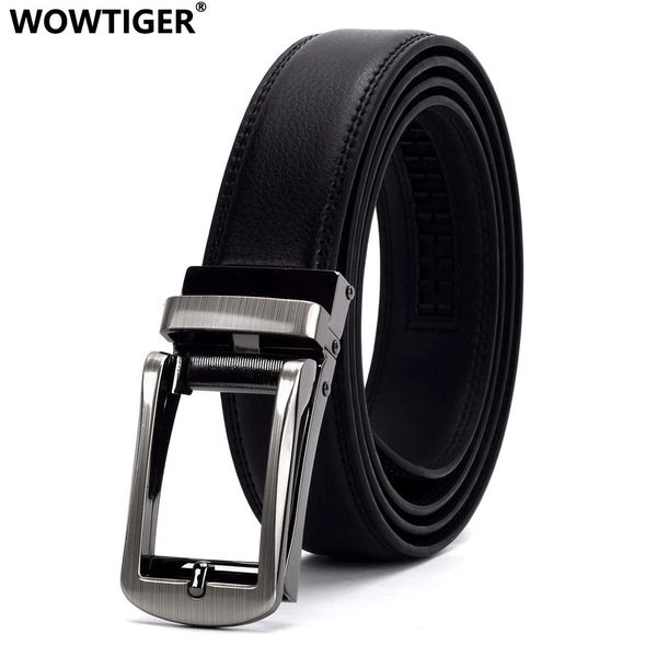 Wowtiger Ratchet de alta qualidade fivela automática Black Genuine Real Cow Leather Belts For Men Strap masculino Men's Belt Width3.0 cm 240410