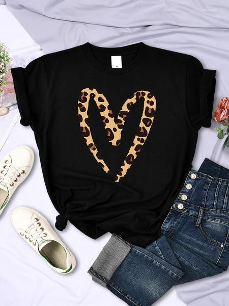 Frauen T -Shirts hohl aus Leopardenmuster Liebe T -Shirt Frauen Mode Casual Shirt Street Sport weiche Tee atmungsaktive Frau