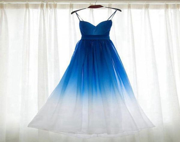 Einfache Ombre -Partykleider für Frauen Abend echtes Pos Blau bis Weiß mit Gurten Gradienten Chiffon Empire billige Prom -formelle Kleider1569782