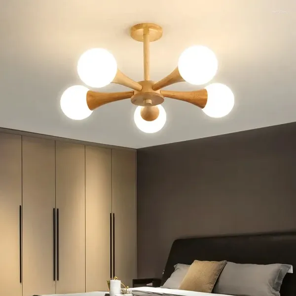 Lampadiers lampadario di legno nordico per camera da letto soggiorno cucina a soppalco bianco a sfera lampada a soffitta da coltivale lampada a led