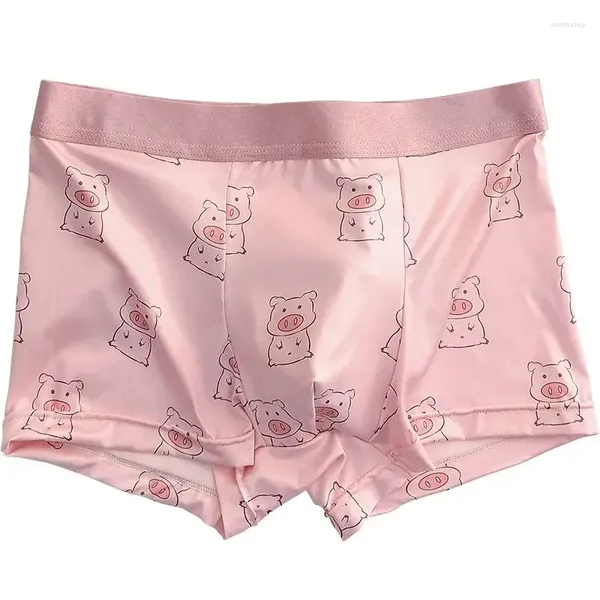 Underpants senza saldatura a bassa vita bassa boxers biancheria bianche da uomo angolo piatto latte seta divertente cartone animato cartone animato stampa a quattro mutande d'angolo